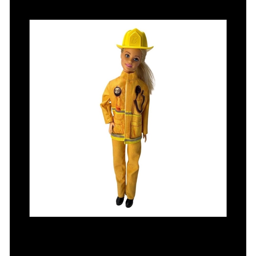 Mattel Barbie Firefighter Career Doll Yellow Uniform Helmet 2015 1186 MJ 1 NL